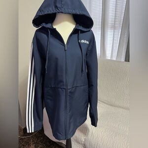 Adidas Dark Blue Hooded Jacket with White Accents